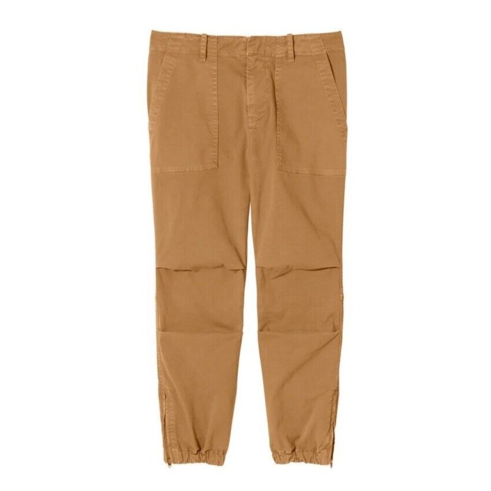 Nili Lotan Cropped Military Pants Size 4 Cargo Jogger Tan Brown Cotton Zip Ankle